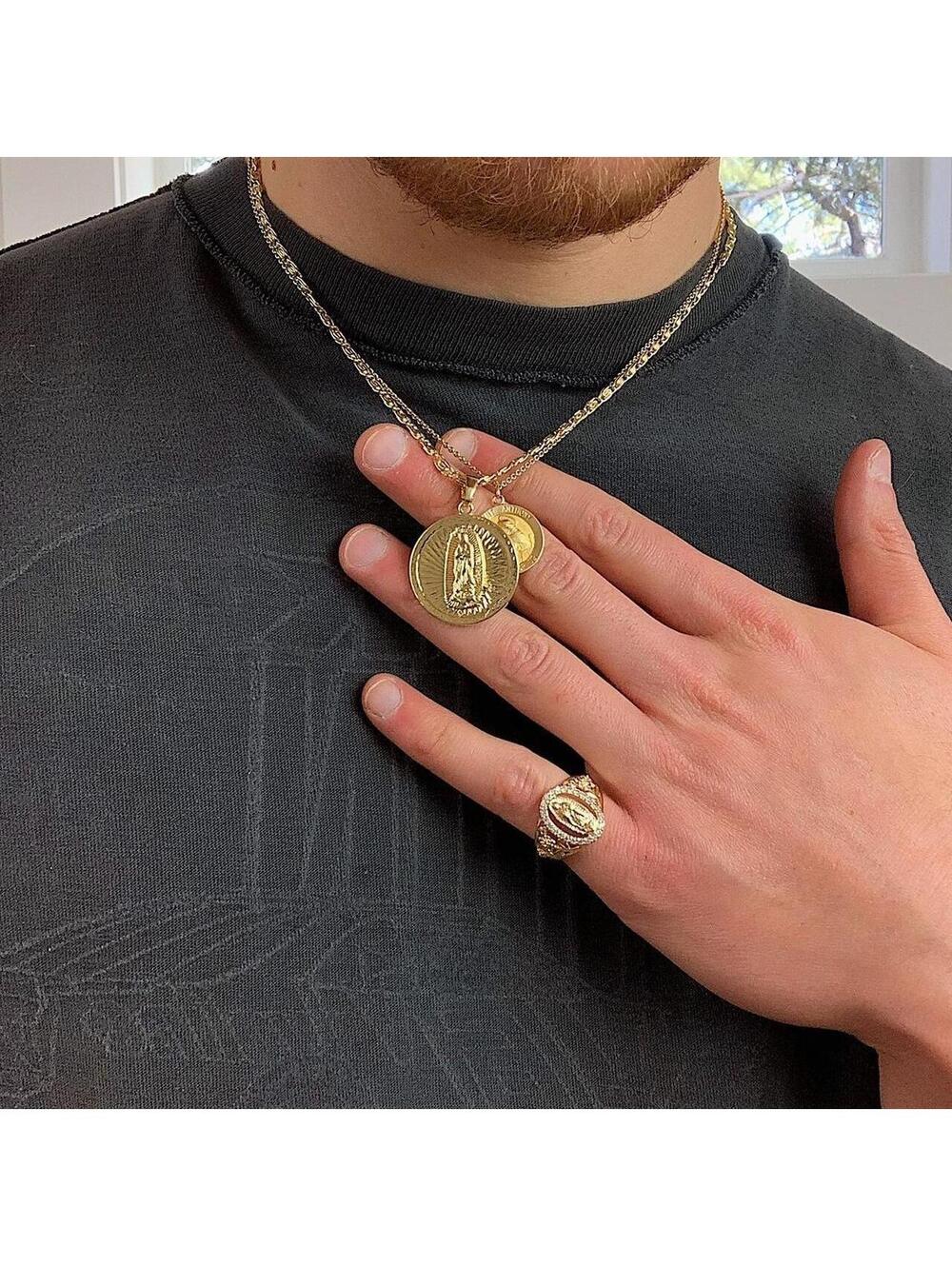 Saint Marry big pendant y2k 90s style gold necklace chain. Grunge punk style